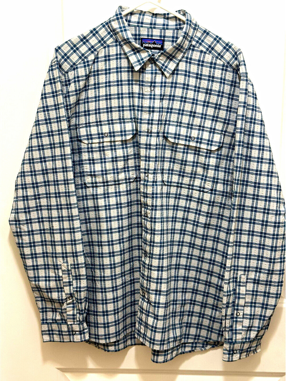 Patagonia El Ray Shirt Men’s 2XL Blue Plaid Long Sleeve Snap Hiking Fishing